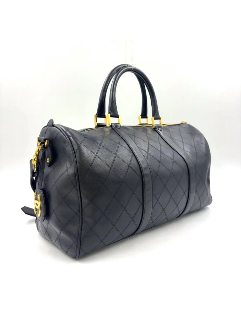 Chanel Bicolor 2-Way Leather Black Boston Bag Gold